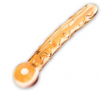Orange Tickler — золотистый стеклянный изогнутый фаллоимитатор, 18×2.5 см