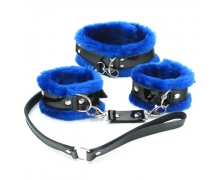 Набор с синим мехом: ошейник + наручники
