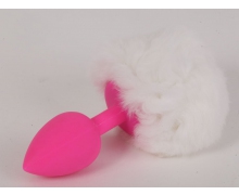 "Задорный Кролик" — розовая анальная пробка с белым хвостом, ⌀2.8 см