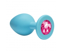 Анальная пробка Cutie Small, голубая с розовым кристаллом