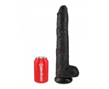 Pipedream King Cock 14" Cock with Balls, черный — фаллоимитатор-гигант с мошонкой на присоске, 37.5×6.1 см