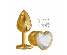 Золотистая анальная пробка с прозрачным кристаллом-сердцем