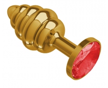 Золотистая пробка с рёбрышками и красным кристаллом, 7×2.9 см