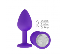 Фиолетовая силиконовая анальная пробка с прозрачным кристаллом