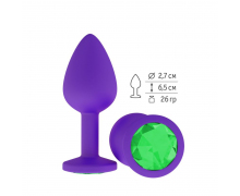 Фиолетовая силиконовая анальная пробка с зеленым кристаллом