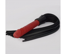 Черная плеть с красной ручкой-фаллоимитатором, 65 см