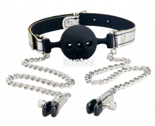 Кляп с зажимами на соски Breathable Ball Gag With Nipple Clamp