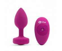 Вибропробка с кристаллом на пульте ДУ b-Vibe Vibrating Jewel Plug S/M, фуксия