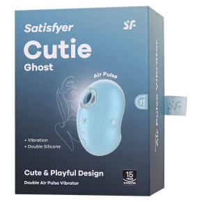 Вакуум-волновой стимулятор клитора с вибрацией Satisfyer Cutie Ghost, голубой