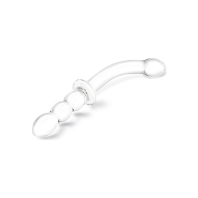 Изогнутый стеклянный фаллоимитатор 12’’ Girthy Ribbed G-Spot Glass Dildo With Handle Grip Double Ended