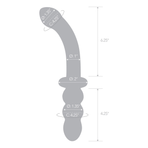 Изогнутый стеклянный фаллоимитатор 12’’ Girthy Ribbed G-Spot Glass Dildo With Handle Grip Double Ended