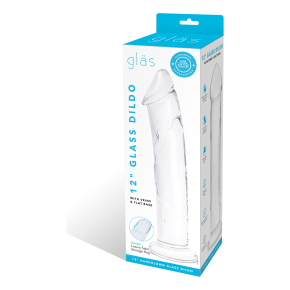 Большой стеклянный стимулятор 12’’ Glass Dildo With Veins & Flat Base