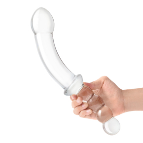 Стеклянный двусторонний фаллоимитатор 12.5’’ Girthy Double Sided Dong With Anal Bead Grip Handle