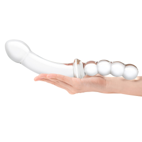 Стеклянный двусторонний фаллоимитатор 12.5’’ Girthy Double Sided Dong With Anal Bead Grip Handle