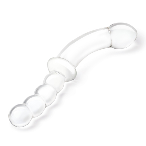 Стеклянный двусторонний фаллоимитатор 12.5’’ Girthy Double Sided Dong With Anal Bead Grip Handle