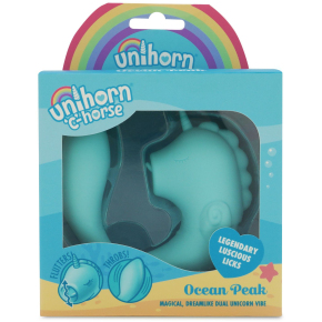 Голубой С-образный вибромассажер со стимуляцией язычком Unihorn C-Horse Ocean Peak
