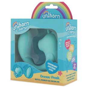 Голубой С-образный вибромассажер со стимуляцией язычком Unihorn C-Horse Ocean Peak