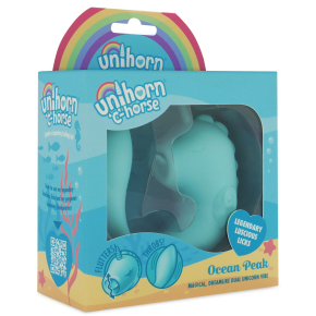 Голубой С-образный вибромассажер со стимуляцией язычком Unihorn C-Horse Ocean Peak