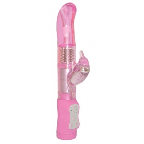 Розовый вибромассажер с клиторальным отростком Slim Humming Bird G-Spot Vibe