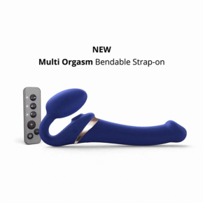 Безремневой страпон с клиторальной стимуляцией Multi Orgasm bendable strap-on size L, синий