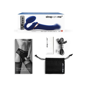 Безремневой страпон с клиторальной стимуляцией Multi Orgasm bendable strap-on size L, синий