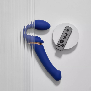 Безремневой страпон с клиторальной стимуляцией Multi Orgasm bendable strap-on size L, синий