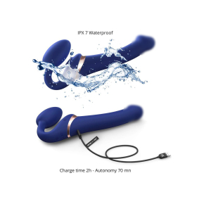 Безремневой страпон с клиторальной стимуляцией Multi Orgasm bendable strap-on size L, синий