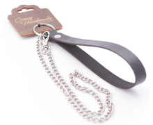 Серебристый металлический поводок с кожаной черной ручкой, 80 см