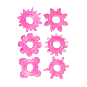 Набор из 6 розовых эрекционных колец с различным рельефом