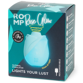 Бесконтактный клиторальный стимулятор Romp Rose Glow со светящимся корпусом, голубой