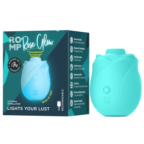 Бесконтактный клиторальный стимулятор Romp Rose Glow со светящимся корпусом, голубой