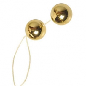 Vibratone Duo-Balls, золотистые — вагинальные шарики со смещенным центром, ⌀3.5 см