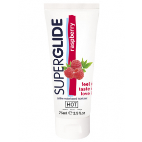 Съедобная смазка на водной основе со вкусом малины Hot Super Glide Raspberry, 75 мл