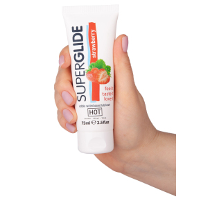 Лубрикант со вкусом клубники Hot Super Glide Strawberry, 75 мл