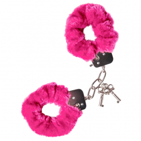 Металлические наручники с мехом розового цвета