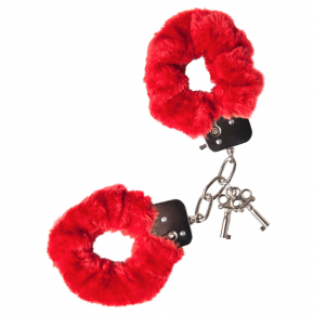 Металлические наручники с мехом красного цвета