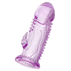 Фиолетовая насадка с закрытой головкой и стимулятором клитора