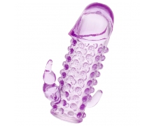 Фиолетовая насадка с закрытой головкой и стимулятором клитора и ануса