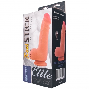RealStick Elite, телесный — перезаряжаемый вибратор на присоске с пультом ДУ, 19×4 см