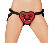 Red Heart Strap-on Harness — трусики с красным сердечком для страпона, ⌀3 и ⌀4 см