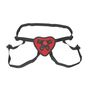 Red Heart Strap-on Harness — трусики с красным сердечком для страпона, ⌀3 и ⌀4 см