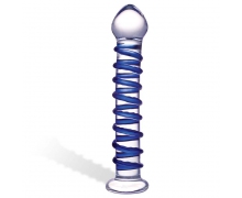 Blue Spiral Glass Dildo — стеклянный фаллоимитатор с голубой внешней спиралью, 18.5×4 см