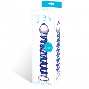 Blue Spiral Glass Dildo — стеклянный фаллоимитатор с голубой внешней спиралью, 18.5×4 см
