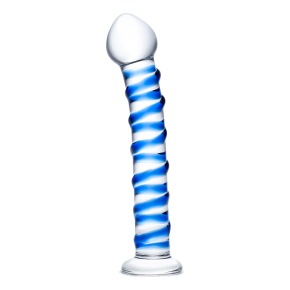 Blue Spiral Glass Dildo — стеклянный фаллоимитатор с голубой внешней спиралью, 18.5×4 см