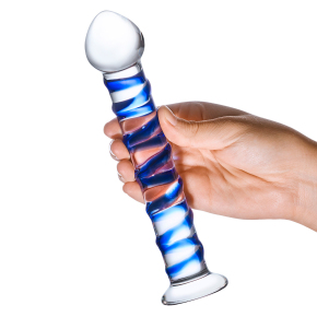 Blue Spiral Glass Dildo — стеклянный фаллоимитатор с голубой внешней спиралью, 18.5×4 см