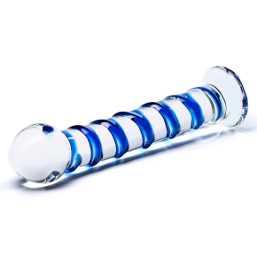 Blue Spiral Glass Dildo — стеклянный фаллоимитатор с голубой внешней спиралью, 18.5×4 см