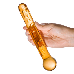 Orange Tickler — золотистый стеклянный изогнутый фаллоимитатор, 18×2.5 см