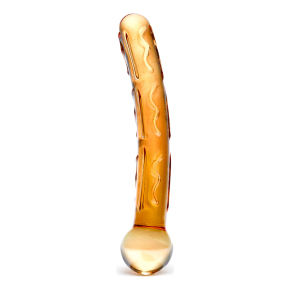 Orange Tickler — золотистый стеклянный изогнутый фаллоимитатор, 18×2.5 см