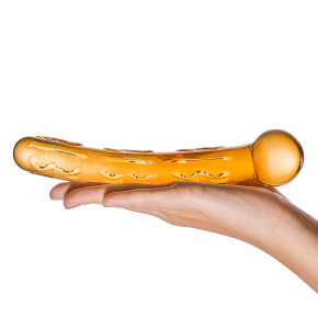 Orange Tickler — золотистый стеклянный изогнутый фаллоимитатор, 18×2.5 см