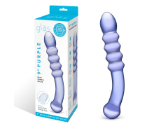 Purple Rain Ribbed Dildo — лиловый двусторонний фаллоимитатор из стекла, 22×3.5 см